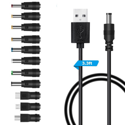 DC Power Cord USB Multi-Function Interchange Plug USB Charging Cable, 8 in 1, 11 in 1