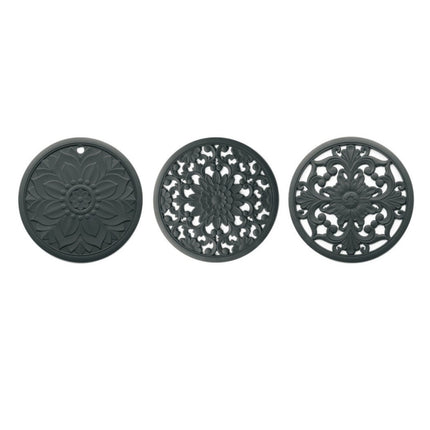3 in 1 Hollow Flower Silicone Heat Insulation Pad Anti-Scalding Pot Bowl Pad Set, Black, Yellow, Blue, Green, Purple, Gray