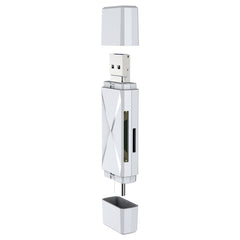 YH-109 SD/TF/Type-C/Micro USB/USB Computer PC Mobile Phone OTG Card Reader, White, Black