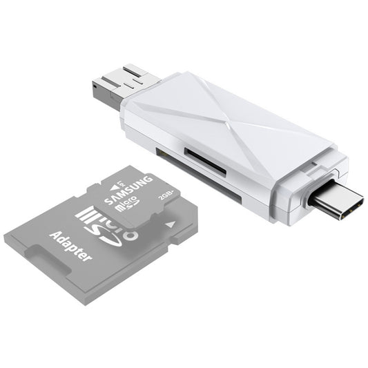 YH-109 SD/TF/Type-C/Micro USB/USB Computer PC Mobile Phone OTG Card Reader, White, Black