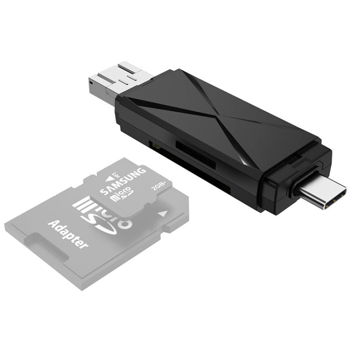YH-109 SD/TF/Type-C/Micro USB/USB Computer PC Mobile Phone OTG Card Reader, White, Black