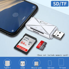 YH-109 SD/TF/Type-C/Micro USB/USB Computer PC Mobile Phone OTG Card Reader, White, Black