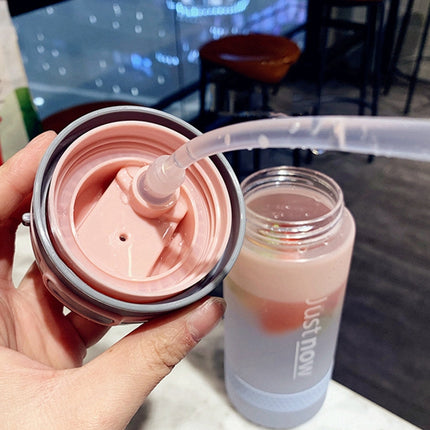 Cartoon Girl Straw Cup Fresh Frosted Gradient Scale Plastic Cup Portable Cup, 400ml, 600ml