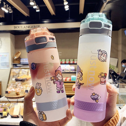 Cartoon Girl Straw Cup Fresh Frosted Gradient Scale Plastic Cup Portable Cup, 400ml, 600ml