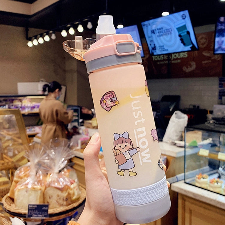 Cartoon Girl Straw Cup Fresh Frosted Gradient Scale Plastic Cup Portable Cup, 400ml, 600ml