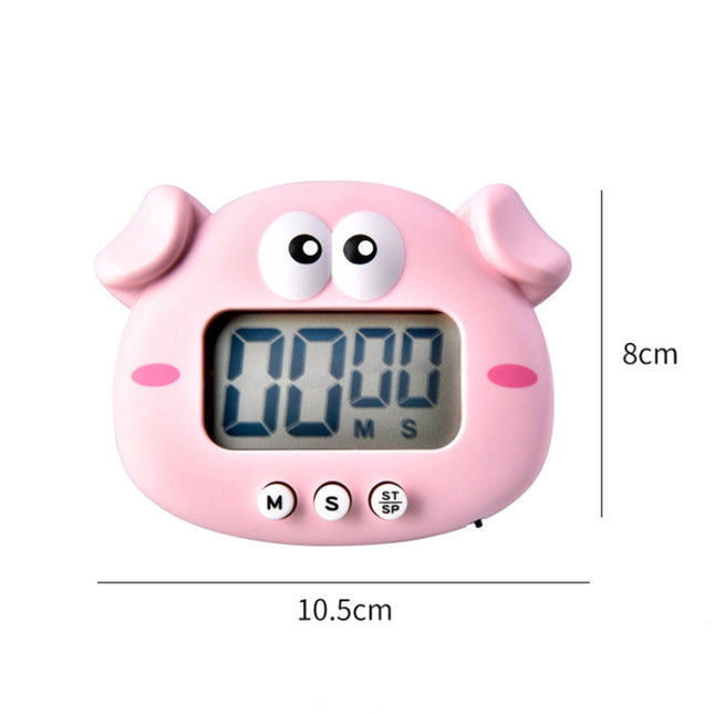 Kitchen Baking Cartoon Animal Electronic Timer Alarm Clock Student Learning Timer, Pink Pig, Yellow Chicken, Green Frog, Pink Frog