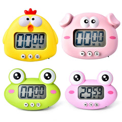 Kitchen Baking Cartoon Animal Electronic Timer Alarm Clock Student Learning Timer, Pink Pig, Yellow Chicken, Green Frog, Pink Frog