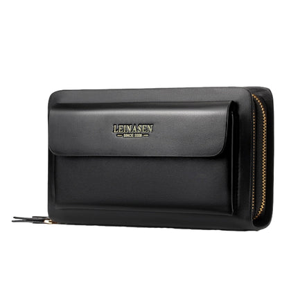 LEINASEN A82 Handbag Men Business Clips Long Big Capacity Casual Multi-Card Zipper, Black, Brown