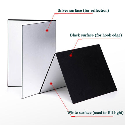 3-in-1 Reflective Board White + Black + Silver A3 Cardboard Folding Light Diffuser Board