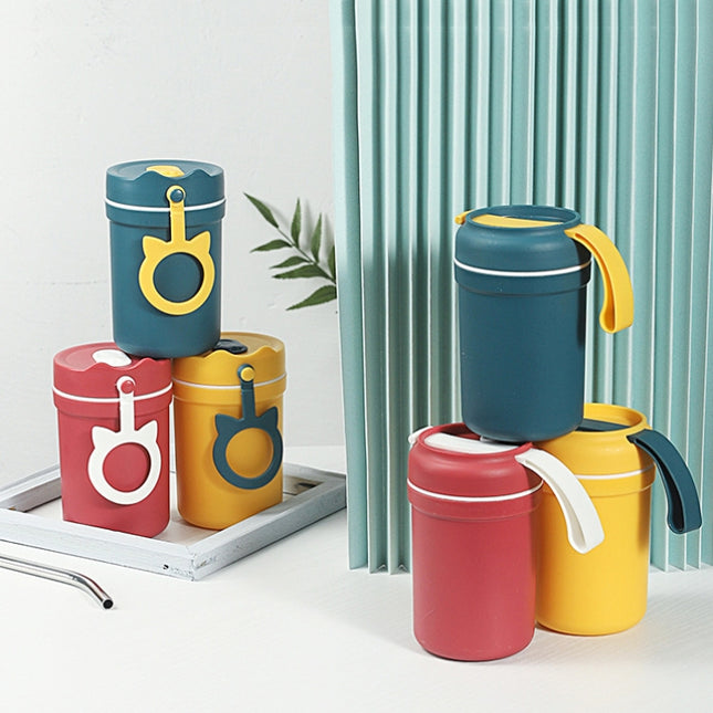 Portable Handle Breakfast Cup Porridge Cup Suitable For Microwave Oven, Style:, Cat Buckle (Dark Blue), Cat Buckle (Hawthorn Red), Cat Buckle (Yellow), Long Band (Dark Blue), Long Band (Red), Long Band (Yellow)