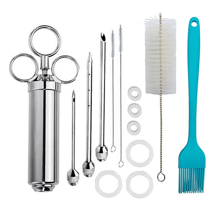 Stainless Steel Spice Syringe Barbecue Tool Turkey Needle Set, 14 in 1 (Green), 14 in 1 (Black), 14 in 1 (Blue), 14 in 1 (Orange), 14 in 1 (Gem Green), 14 in 1 (White Orange)