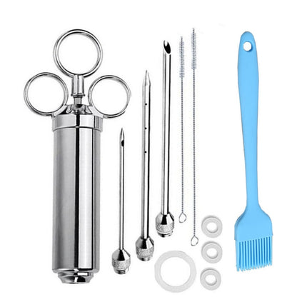 Stainless Steel Seasoning Steak Syringe Turkey Needle Set With Cleaning Silicone Brush