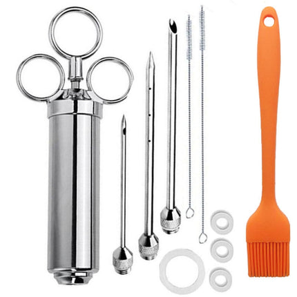 Stainless Steel Seasoning Steak Syringe Turkey Needle Set With Cleaning Silicone Brush
