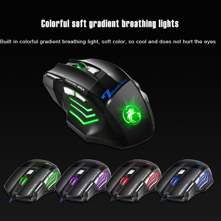 IMICE X7 2400 DPI 7-Key Wired Gaming Mouse with Colorful Breathing Light, Cable Length: 1.8m, Skin Black E-commerce Version, Sunset Yellow E-commerce Version, Skin Black Color Box Version, Sunset Yellow Color Box Version