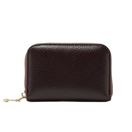 1626 Short RFID Anti-Theft Brush Multiple Card-Binding Card Package Ladies Cowhide Zipper Wallet, Red Wine, Purple, Black, Pink, Royal Blue, Orange, Brown, Linen Blue