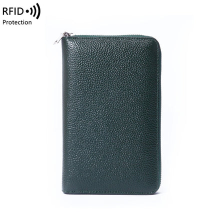 1659 Leather Belly Passport Bag RFID Long Wallet Men And Women Documents Package Multi-Function Zipper Mobile Phone Package, Yellow, Black, Wine Red, Brown, Army Green, Lotus Color, Orange, Lavender Purple, Linen Blue