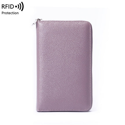 1659 Leather Belly Passport Bag RFID Long Wallet Men And Women Documents Package Multi-Function Zipper Mobile Phone Package, Yellow, Black, Wine Red, Brown, Army Green, Lotus Color, Orange, Lavender Purple, Linen Blue