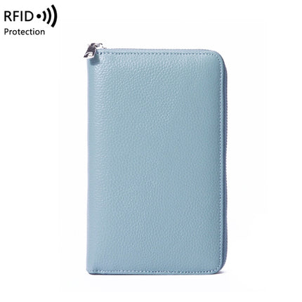 1659 Leather Belly Passport Bag RFID Long Wallet Men And Women Documents Package Multi-Function Zipper Mobile Phone Package, Yellow, Black, Wine Red, Brown, Army Green, Lotus Color, Orange, Lavender Purple, Linen Blue