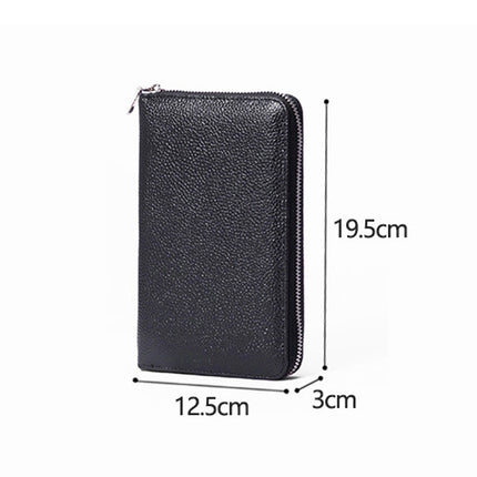 1659 Leather Belly Passport Bag RFID Long Wallet Men And Women Documents Package Multi-Function Zipper Mobile Phone Package, Yellow, Black, Wine Red, Brown, Army Green, Lotus Color, Orange, Lavender Purple, Linen Blue