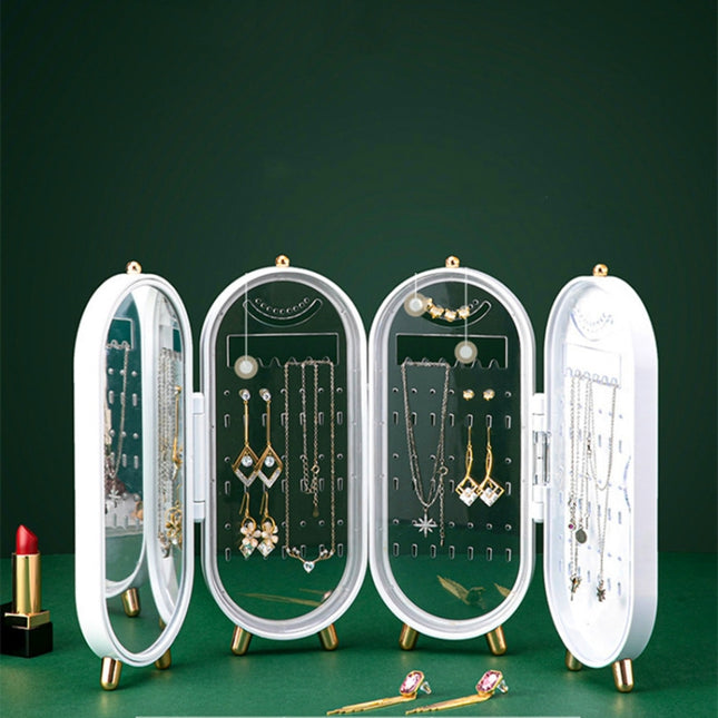 Jewelry Storage Box Earrings Necklace Bracelet Jewelry Box Household Multi-Function Fold Portable Jewelry Display Stand, White, Green