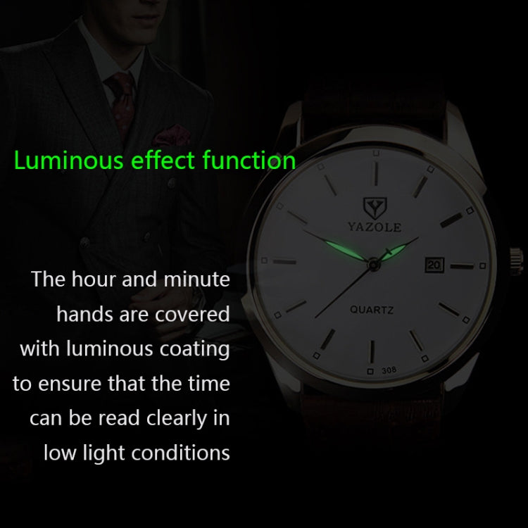 YAZOLE 308 Luminous Quartz Watch Men Watch, White Tray Brown Belt, White Tray Black Belt, Black Tray Black Belt, Black Tray Brown Belt, White Tray Silver Steel Strip, Black Tray Silver Steel Strip, Black Shell Black Tray Black Belt���������������������...