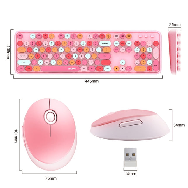 Mofii Sweet Wireless Keyboard And Mouse Set Girls Punk Keyboard Office Set, Green Mixed Version