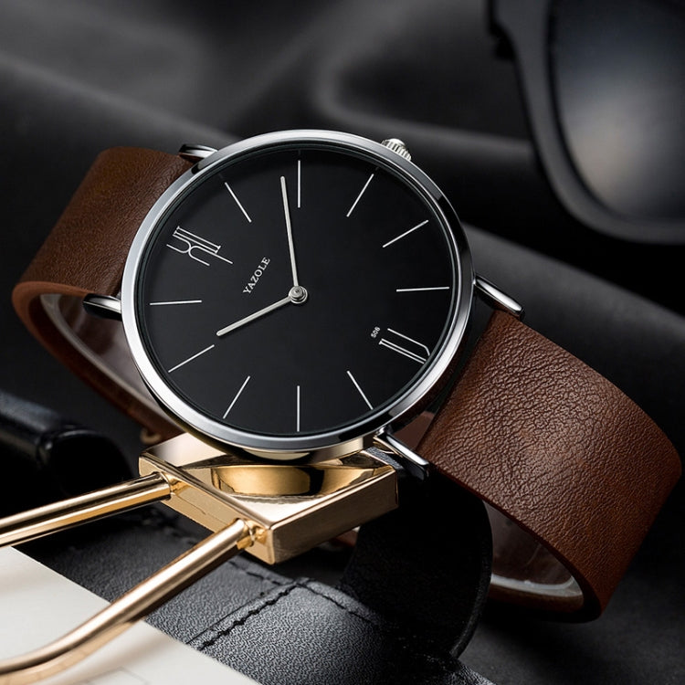 YAZOLE 506 Simple Large Scale Dial Men Business Quartz Watch, Silver Shell Black Tray Black Belt, Silver Shell White Tray Black Belt, Silver Shell Black Tray Brown Belt, Silver Shell White Tray Brown Belt, Black Shell Black Tray Black Belt�������������...