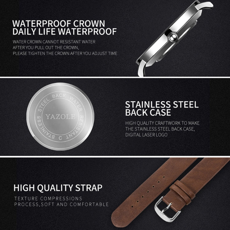 YAZOLE 506 Simple Large Scale Dial Men Business Quartz Watch, Silver Shell Black Tray Black Belt, Silver Shell White Tray Black Belt, Silver Shell Black Tray Brown Belt, Silver Shell White Tray Brown Belt, Black Shell Black Tray Black Belt�������������...
