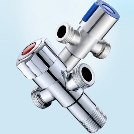 Stainless Steel Double Outlet Angle Valve Single Handle Double Control 1 In 2 Out Electroplating Wire Drawing Angle Valve, Plated, Drawing, Three Round Plated Cold Water, Three Round Plated Hot Water, Plum Wheel Plated Cold Water�����������������������...