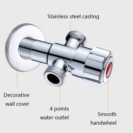 Stainless Steel Double Outlet Angle Valve Single Handle Double Control 1 In 2 Out Electroplating Wire Drawing Angle Valve, Plated, Drawing, Three Round Plated Cold Water, Three Round Plated Hot Water, Plum Wheel Plated Cold Water�����������������������...