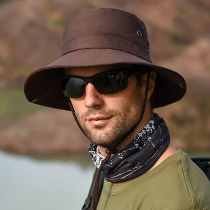 Outdoor Sun Hat Hiking Big Brim Breathable Sunscreen Fisherman Hat, Khaki, Black, Navy, Beige, Green Gray, Dark Gray, Brown