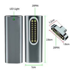 20 Pin Elbow Magnetic USB-C / Type-C Adapter Support Charging and 4K Video Transferring, Silver, Gray, Black