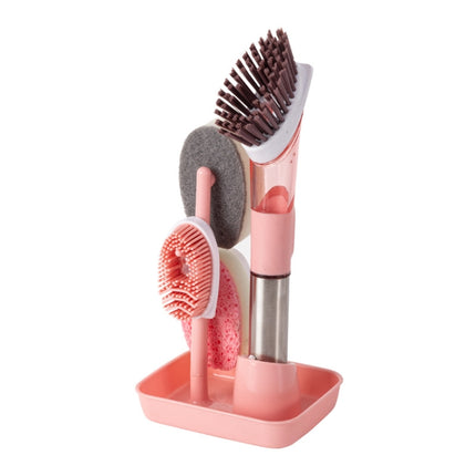 Kitchen Oil Dirty Pan Brush Can Add Detergent Sponge Brush Long Handle Cleaning Brush, Blue, Pink, Gray