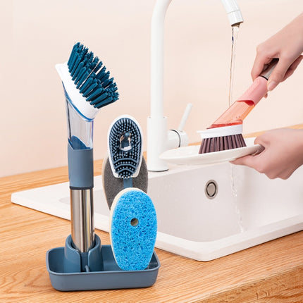 Kitchen Oil Dirty Pan Brush Can Add Detergent Sponge Brush Long Handle Cleaning Brush, Blue, Pink, Gray
