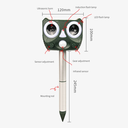 119A Outdoor Solar Ultrasonic Insect Repellent Animal Repellent, Ultrasonic Insect Repellent