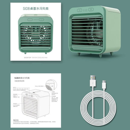 Desktop Humidification Spray USB Water-cooled Fan, Green, Black and White