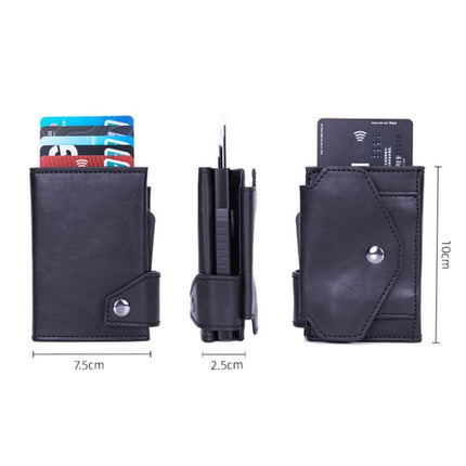 Anti-Theft Aluminum Alloy Coin Purse RFID Anti-Degaussing Automatic Pop-Up PU Bank Card Bag, Mad Horse Black, Mad Horse Aprico, Mad Horse Blue, Carbon Fiber Black