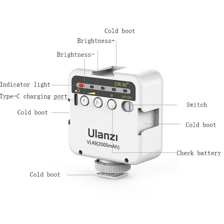 Ulanzi VL49  6W Small LED Video Light 5500K Dimmable Photography Soft Light Vlog Fill Light, VL49