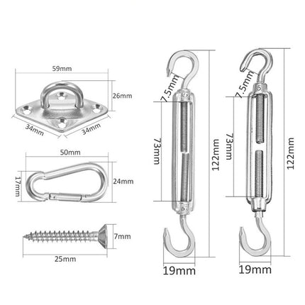 Shade Sail 304 Stainless Steel Accessories Outdoor Shade Flower Basket Screws Diamond Door Buckle, 18 PCS / M5 Set