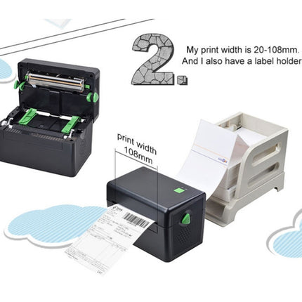 XP-108B 4 Zoll 108 mm Etikettendrucker Thermo-Barcodedrucker Versandetikettendrucker UPS DHL USPS DPD POCHTA USB-Barcode-Maker, EU-Stecker, USB, USB + Bluetooth-Version