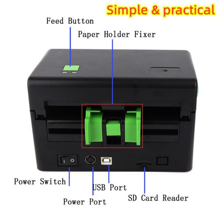 XP-108B 4 Zoll 108 mm Etikettendrucker Thermo-Barcodedrucker Versandetikettendrucker UPS DHL USPS DPD POCHTA USB-Barcode-Maker, EU-Stecker, USB, USB + Bluetooth-Version