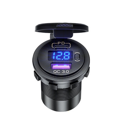 12V Modified Car USB Charger With Voltage Display PD QC3.0 Socket, With Terminal Blue Light, With Terminal Red Light, With Terminal Green Light, With 60cm Line Blue Light, With 60cm Line Red Light, With 60cm Line Green Light