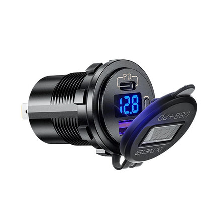 12V Modified Car USB Charger With Voltage Display PD QC3.0 Socket, With Terminal Blue Light, With Terminal Red Light, With Terminal Green Light, With 60cm Line Blue Light, With 60cm Line Red Light, With 60cm Line Green Light