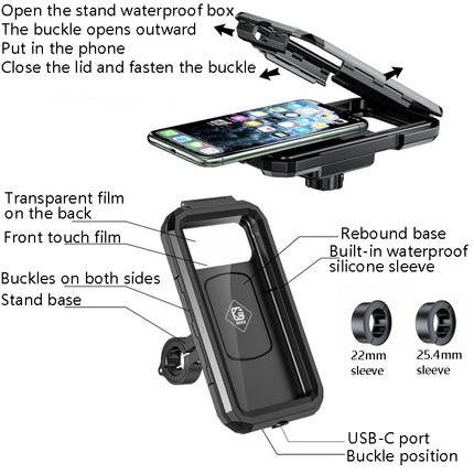 Kewig Bicycle Motorcycle Waterproof Box Mobile Phone Bracket Riding Touch Mobile Phone Fixed Seat, Small Handlebar Installation, Large Handlebar Installation