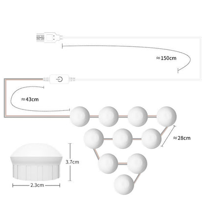 Mirror Front Light Dimmable Makeup Mirror USB Touch Control Light, 2 LEDs, 6 LEDs, 14 LEDs