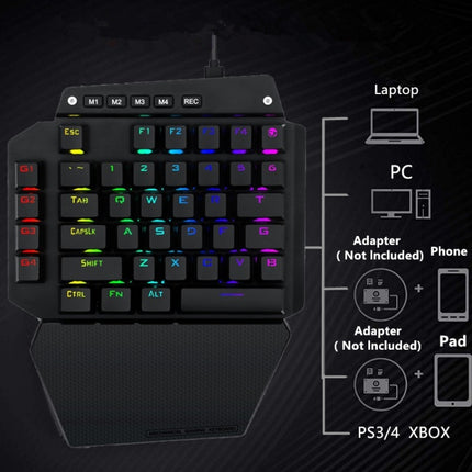 K700 44 Keys RGB Luminous Switchable Axis Gaming One-Handed Keyboard, Cable Length: 1m