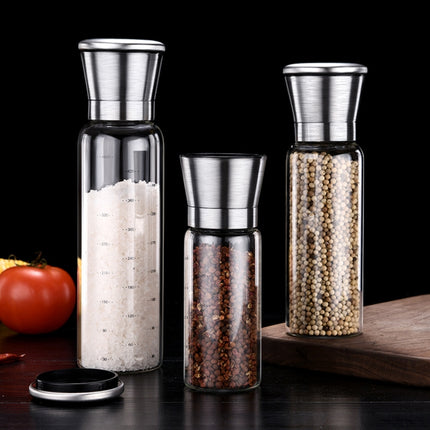 304 Stainless Steel Sea Salt Pepper Grinder Home Pepper Coffee  Manual Grinding Bottle, 2 PCS 200ml, 270ml, 450ml