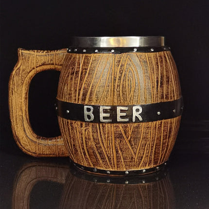 Stainless Steel Wooden Barrel Beer Mug Large Capacity Wine Barrel Cup Personalized Bar Supplies, 550ml, 450ml
