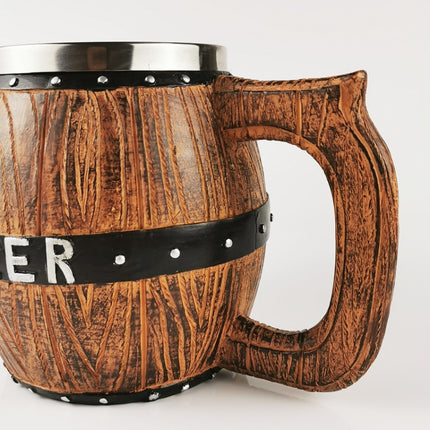 Stainless Steel Wooden Barrel Beer Mug Large Capacity Wine Barrel Cup Personalized Bar Supplies, 550ml, 450ml