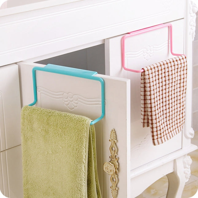 Kitchen Towel Rack Hanging Holder Cupboard Cabinet Door Back Hanger Towel Sponge Holder Storage Rack for Bathroom, White, Blue, Green, Pink